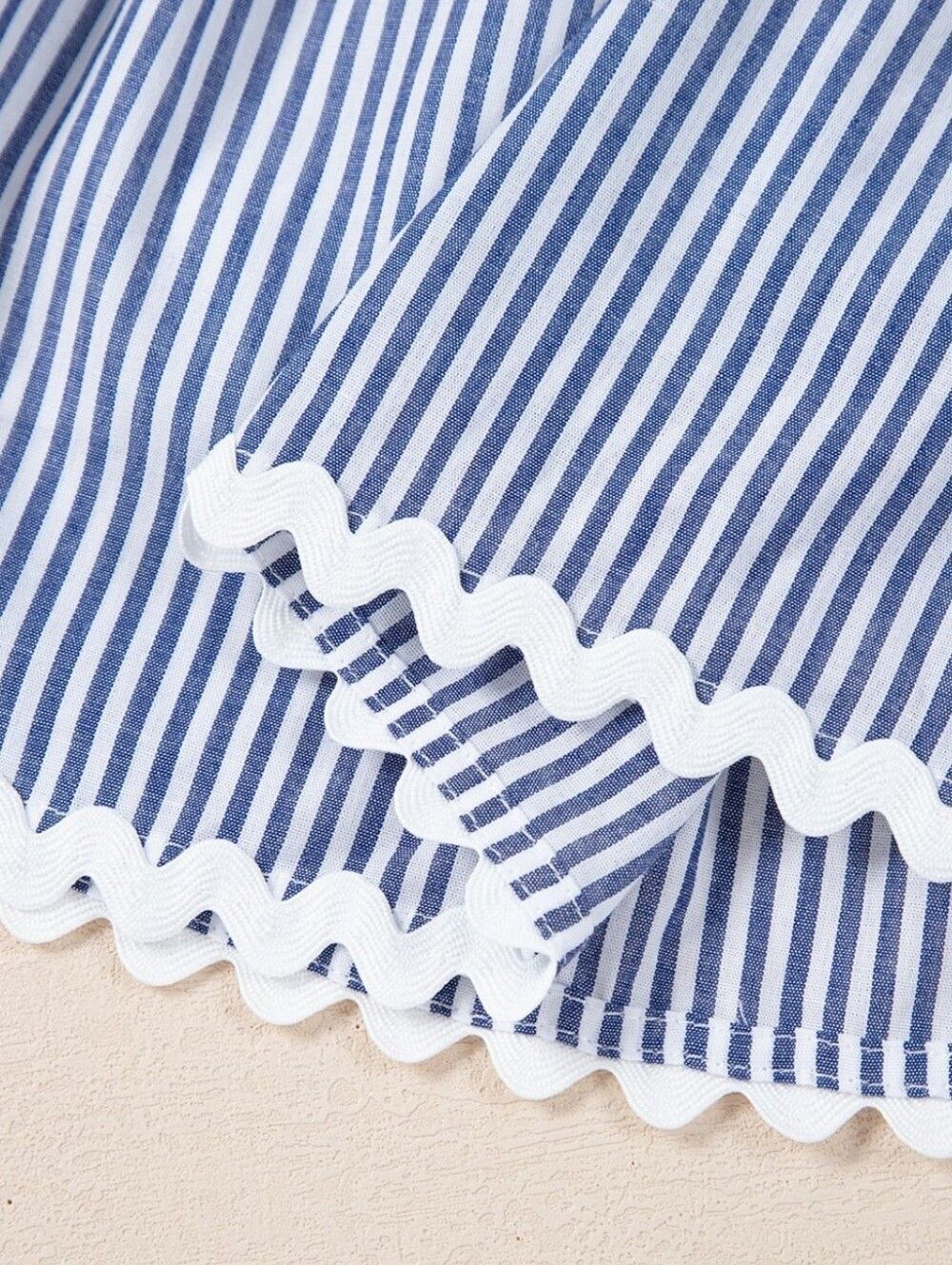 Fun Casual Summer Blue and White Stripe Sleeveless Tiered Country Dress - Picture 7 of 15